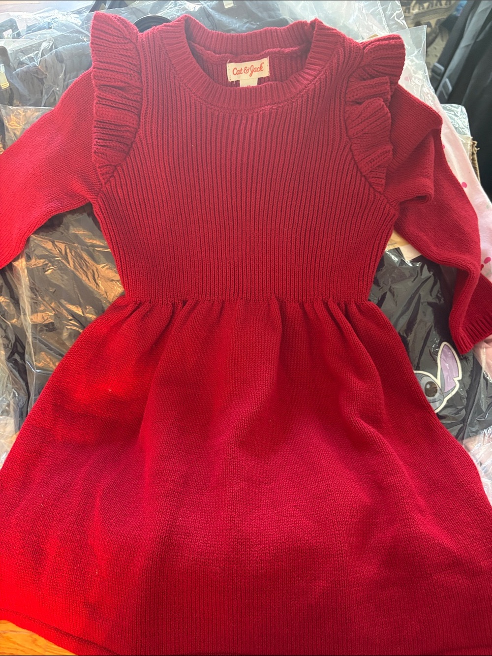 Cat & Jack Burgundy Ruffle-Shoulder Knit Dress